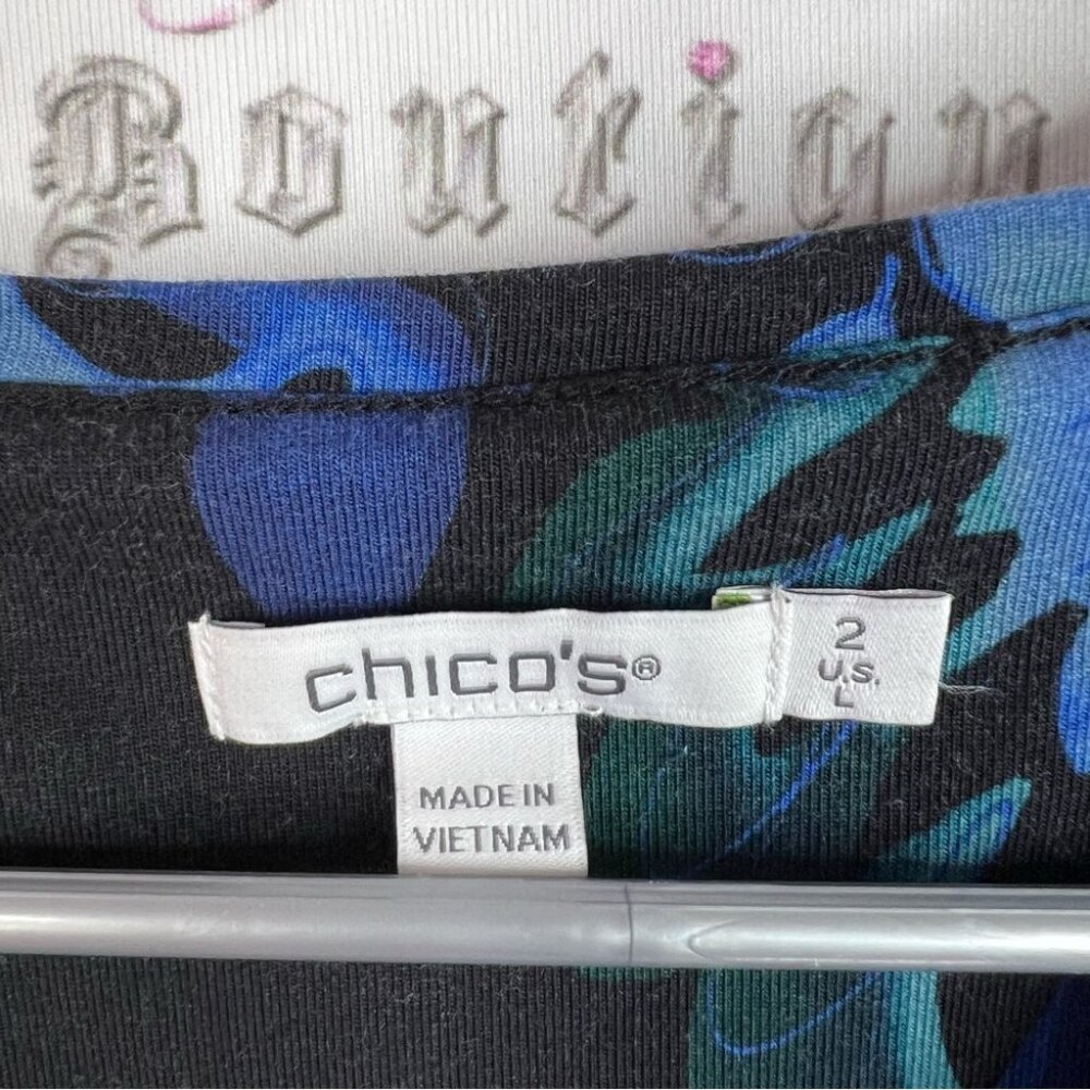 Chico's blouse long sleeve sequins sparkly shimmer Black and Blue Floral Blouse - Picture 7 of 9